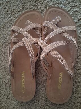 Soda Sparkling Tan Crisscross Slide Sandals